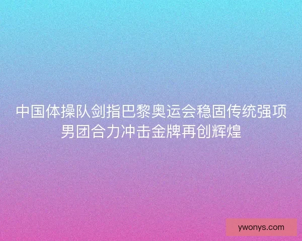 中国体操队剑指巴黎奥运会稳固传统强项男团合力冲击金牌再创辉煌